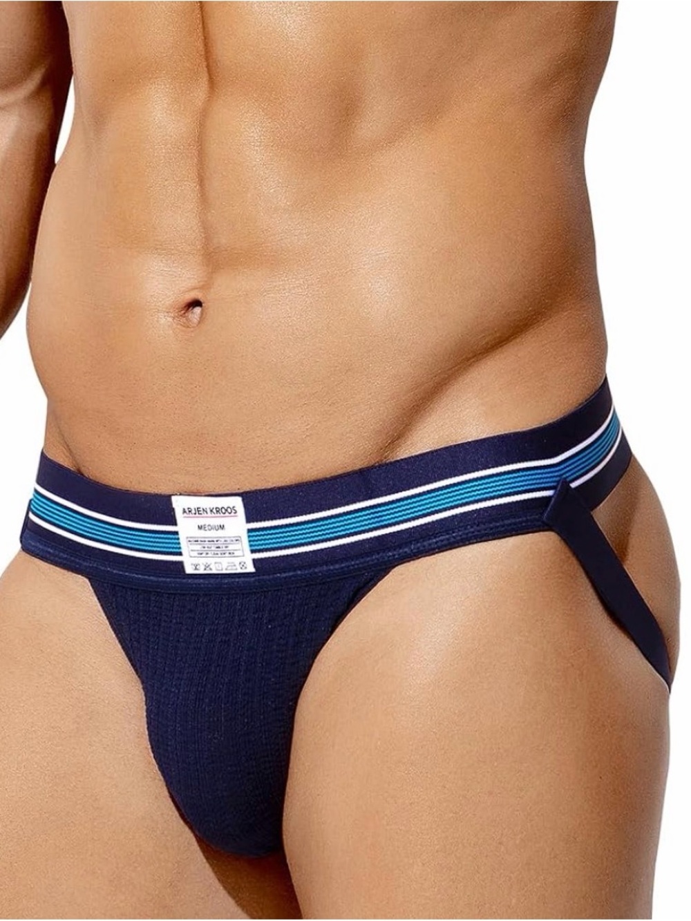 Arjen Kross Men's Navy Striped-Waist Athletic Jockstrap